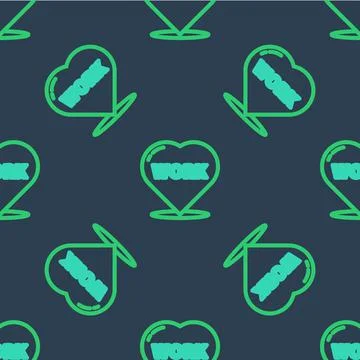 Line Heart with text work icon isolated seamless pattern on blue background Stockillustratie