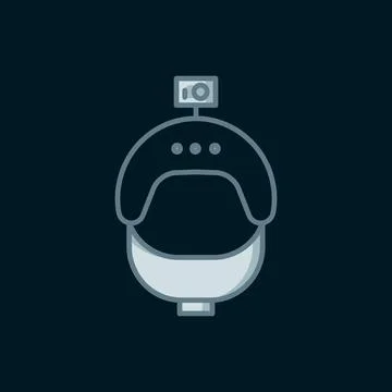 Line Helmet and action camera icon isolated on black background. Flat fille.. Stock Illustration