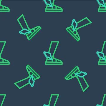 Line Hermes sandal icon isolated seamless pattern on blue background. Ancient Stock Illustration