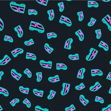 Line High-speed train icon isolated seamless pattern on black background Stock Illustration