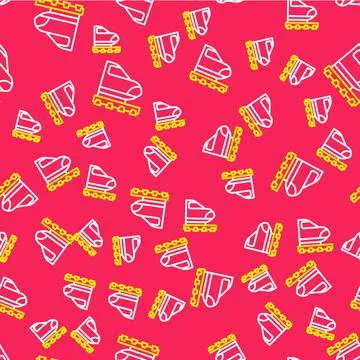 Line High-speed train icon isolated seamless pattern on red background. Railr イラスト素材