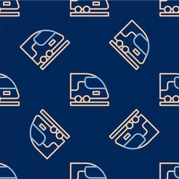 Line High-speed train icon isolated seamless pattern on blue background Stock Illustration