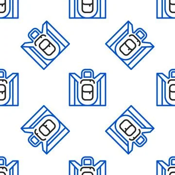 Line Hiking backpack icon isolated seamless pattern on white background. Camping Stock Illustration