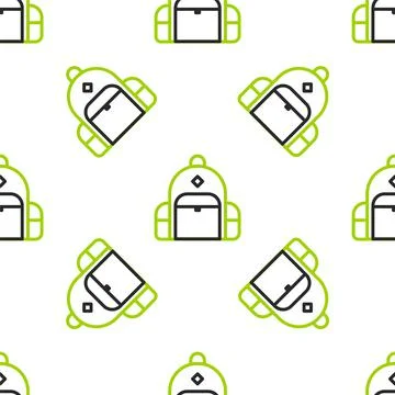 Line Hiking backpack icon isolated seamless pattern on white background. Camping Stock Illustration