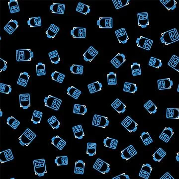 Line Hiking backpack icon isolated seamless pattern on black background. Camp イラスト素材