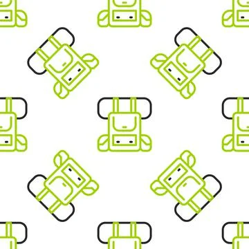 Line Hiking backpack icon isolated seamless pattern on white background. Camping Stock Illustration