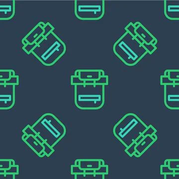 Line Hiking backpack icon isolated seamless pattern on blue background. Camping イラスト素材