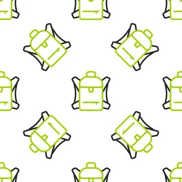Line Hiking backpack icon isolated seamless pattern on white background. Camping 库存插图