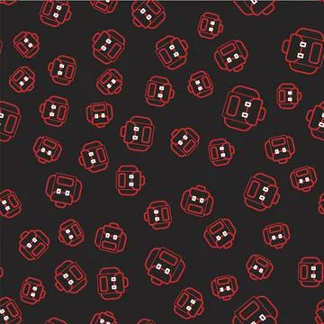 Line Hiking backpack icon isolated seamless pattern on black background. Camping Stock Illustration