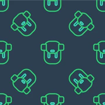 Line Hiking backpack icon isolated seamless pattern on blue background. Camping 库存插图