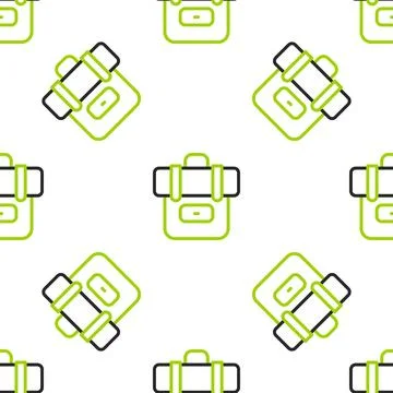 Line Hiking backpack icon isolated seamless pattern on white background. Ca.. 库存插图