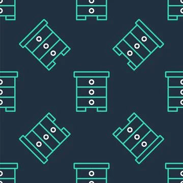Line Hive for bees icon isolated seamless pattern on black background. Beehive Ilustración de archivo