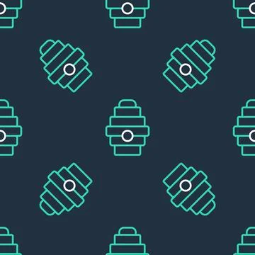 Line Hive for bees icon isolated seamless pattern on black background. Beehive Ilustración de archivo