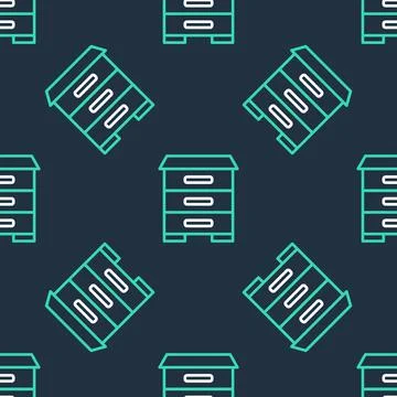 Line Hive for bees icon isolated seamless pattern on black background. Beehive Ilustración de archivo