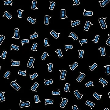 Line Hola in different languages icon isolated seamless pattern on black Stock Illustration