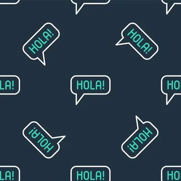 Line Hola in different languages icon isolated seamless pattern on black ba.. Stock Illustration