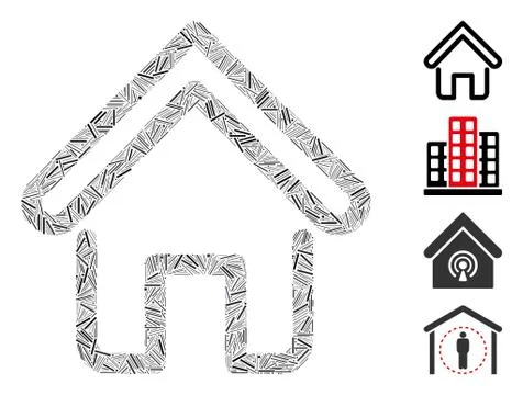 Line Home Icon Vector Collage Stock Illustration
