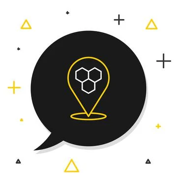 Line Honeycomb bee location map pin pointer icon isolated on white background Stock Illustration