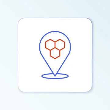 Line Honeycomb bee location map pin pointer icon isolated on white background Stock Illustration