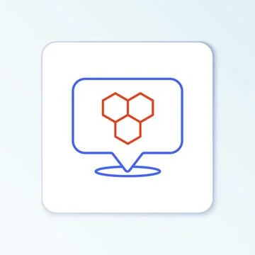 Line Honeycomb bee location map pin pointer icon isolated on white background Stock Illustration