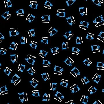 Line Hookah icon isolated seamless pattern on black background.  Vector Stock Illustration