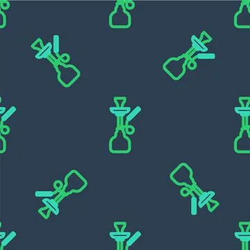 Line Hookah icon isolated seamless pattern on blue background. Vector Stock Illustration