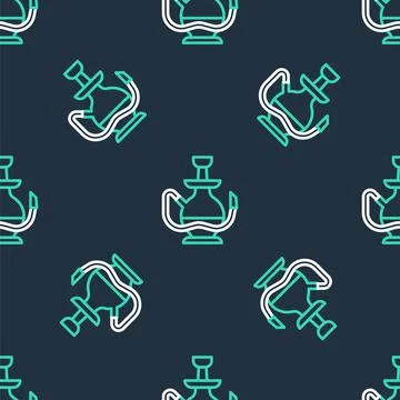 Line Hookah icon isolated seamless pattern on black background. Vector Stock Illustration