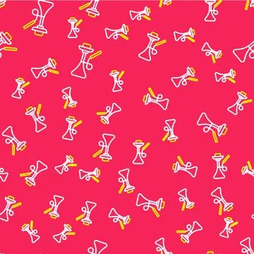 Line Hookah icon isolated seamless pattern on red background. Vector Stock Illustration