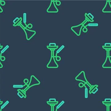 Line Hookah icon isolated seamless pattern on blue background. Vector Stock Illustration