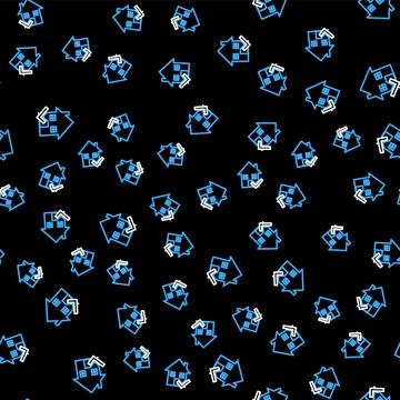 Line House with check mark icon isolated seamless pattern on black background Stock Illustration