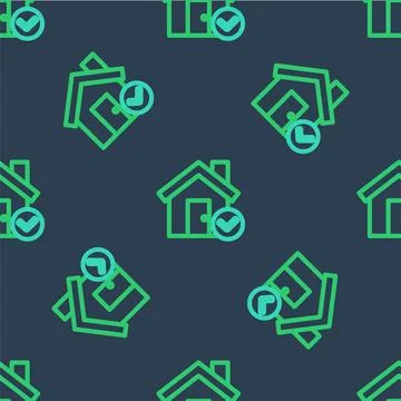 Line House with check mark icon isolated seamless pattern on blue backgroun.. イラスト素材