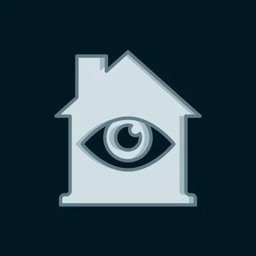Line House with eye scan icon isolated on black background. Scanning eye. S.. Stock Illustration