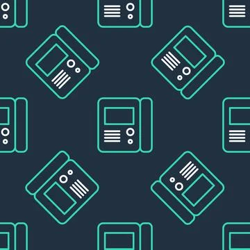 Line House intercom system icon isolated seamless pattern on black background Stock Illustration