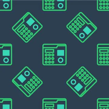 Line House intercom system icon isolated seamless pattern on blue background Stock Illustration