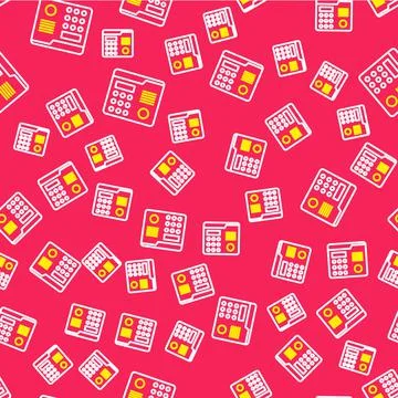 Line House intercom system icon isolated seamless pattern on red background Stock Illustration