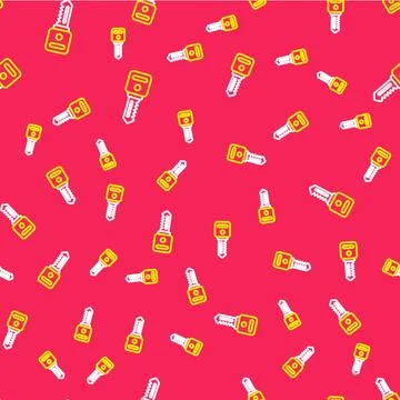 Line House key icon isolated seamless pattern on red background. Vector Stock Illustration