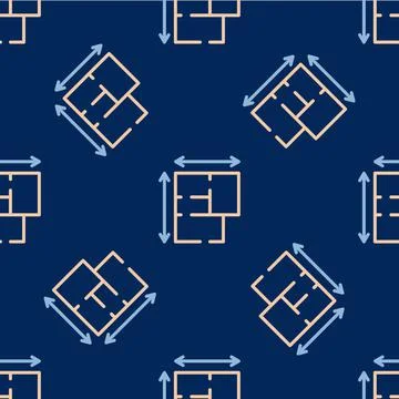Line House plan icon isolated seamless pattern on blue background. Vector Stock Illustration