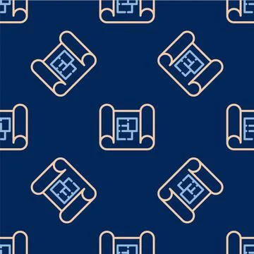 Line House plan icon isolated seamless pattern on blue background. Vector Stock Illustration