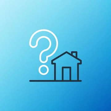 Line House with question mark icon isolated on blue background. Housing problems Stock Illustration