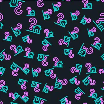 Line House with question mark icon isolated seamless pattern on black background Stock Illustration