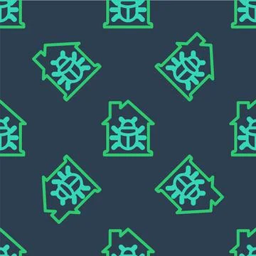 Line House system bug concept icon isolated seamless pattern on blue background Illustrazione stock