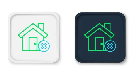 Line House with wrong mark icon isolated on white background. Home and close Illustrazione stock