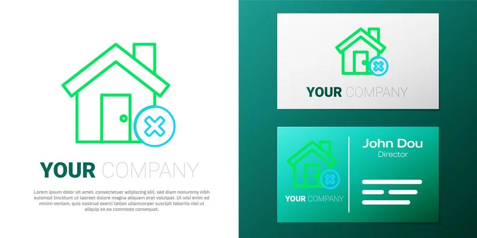 Line House with wrong mark icon isolated on white background. Home and close Illustrazione stock