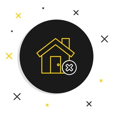 Line House with wrong mark icon isolated on white background. Home and close, Illustrazione stock