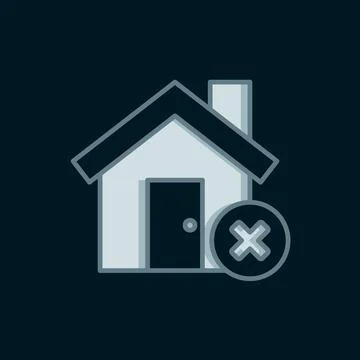 Line House with wrong mark icon isolated on black background. Home and clos.. Stock Illustration