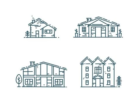 Line houses icon set Stock Illustration