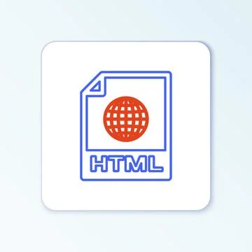 Line HTML file document. Download html button icon isolated on white background Illustration