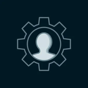 Line Human with gear icon isolated on black background. Artificial intellig.. Stock Illustration