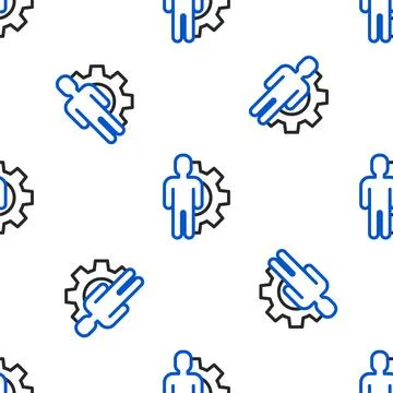 Line Human with gear inside icon isolated seamless pattern on white background Stock Illustration