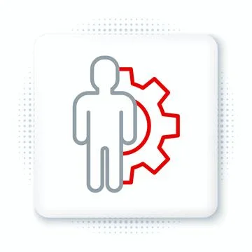 Line Human with gear inside icon isolated on white background. Artificial i.. Stock Illustration